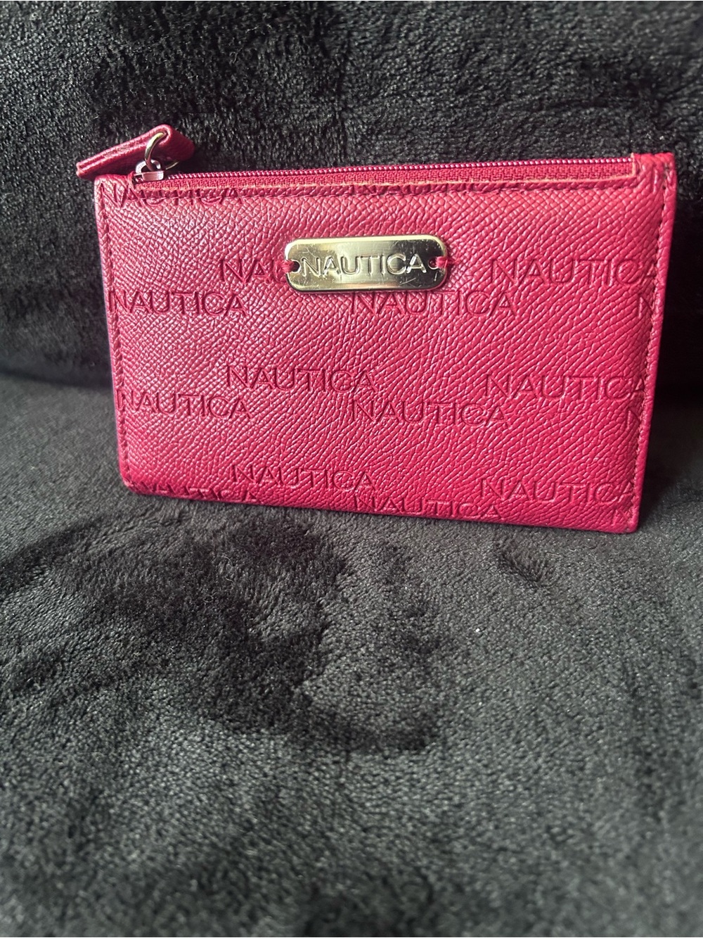 Nautica Red Embossed Zip Card Case